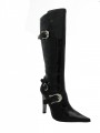  Women's Black Patent pointy  Boots with buckles- mida By Juno