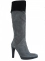 Women's High Heel Italian Designer Grey Suede with Black flap 1018