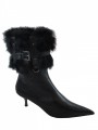  Women's  Italian  Dress  Pointy Low Heel , Ankle Boots, Black With Fur 2212  Davinci Italy