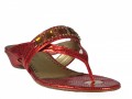 Wonen's Davinci Flat Dressy Italian Sandals, Red with stones,9190